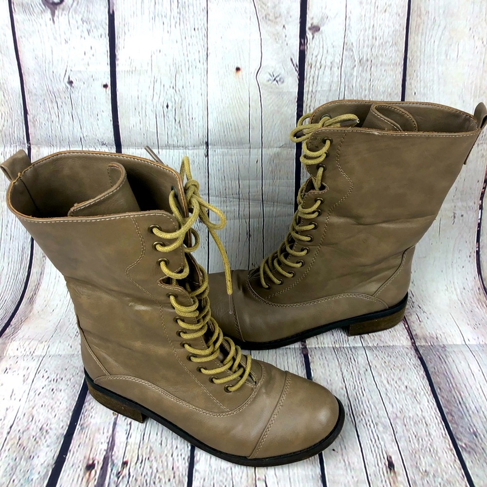 Wild Diva Lace Up Combat Boots Tan 7.5